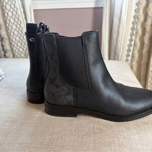 Coach Black Signature Chelsea Ankle Boots with Gold Accent